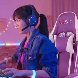 Purple Gamer Chair High Back Ergonomic Adjustable,Racing Style PU Leather Adults Computer Gaming Chair with Headrest and Lumbar Support