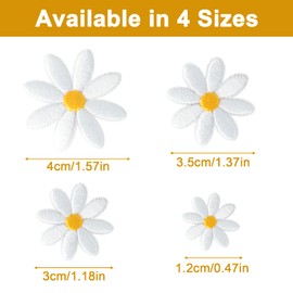 40 Pcs in 4 Sizes Flower Iron on Patches, Appliques for Clothing Embroidery Applique Girls Cute Floral Clothes Daisy Girly Embroidered Suitable for Clothing, Backpacks, Hats, Jeans, Jackets (White)