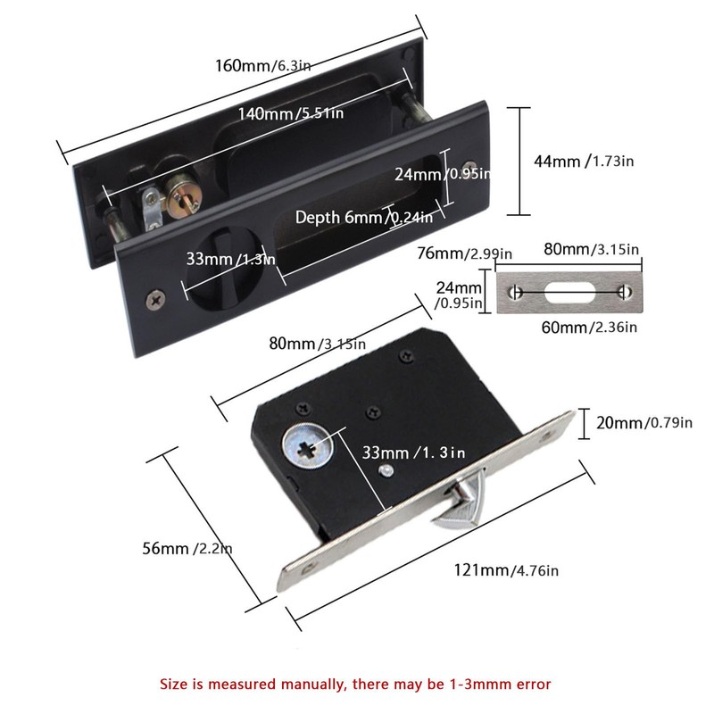 AcxdJnye 6.3” Privacy Pocket Door Lock Hardware with Key Double