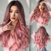 Peluca Larga Ondulada Cosplay Para Mujer Con Flequillo Rosa