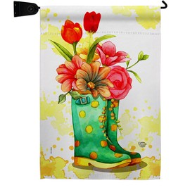 Floral Spring Boots Garden Flag Set Mailbox Hanger Sunflower Tulip Rose Orchid Lilies Season Springtime Flower Wreath Small Decorative Gift Yard House BannerMade in USA 13 X 18.5