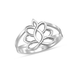 LeCalla 925 Sterling Silver Lotus Flower Rings for Women Hypoallergenic Marriage Ring for Teens Size -8