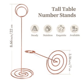 RONTEDA Table Number Holders 10Pcs - 8.75 inch Tall Table Number Stands Place Card Holder for Wedding Party Graduation Reception Restaurant Home Photo Picture Office Memo (Rose Gold, 8.75")