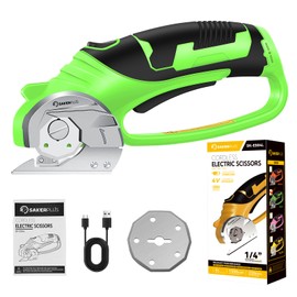 Sakerplus Cordless Electric Scissors 4V Rechargeable Cardboard Cutter Cordless Portable Box Cutter Powerful Cardboard Scissors with 2 Blades LED Light, Safety Lock for Cutting Fabric Cardboard Leather