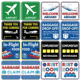 Faccito 16 Pcs Airplane Party Sign Cutouts Set Flight Signs Cutouts Airplane Birthday Supplies Party Theme Flight Aviation Event Decoration Holiday Supplies, 8 x 8 Inch