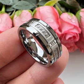 TUTISS 8mm Tungsten Rings for Couple Men Women Cubic Zirconia Cz Stone All Around Eternity Anniversary Engagement Wedding Bands Fashion Jewelry Matte Polished Comfort Fit Size 12.5
