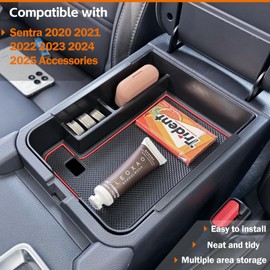 TACORBO Center Console Organizer Compatible with Nissan Sentra 2020 2021 2022 2023 2024 2025 Accessories Secondary Armrest Storage Box, Red Trim