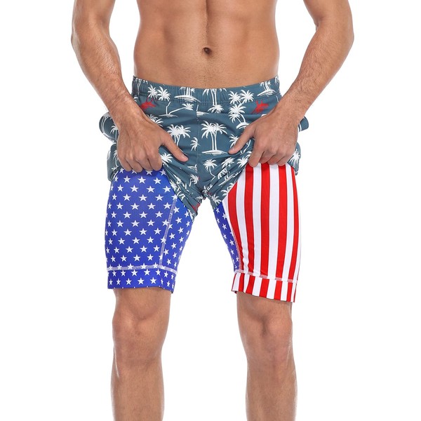 LRD Men's Swim Trunks with Compression Liner 9 Inch Inseam