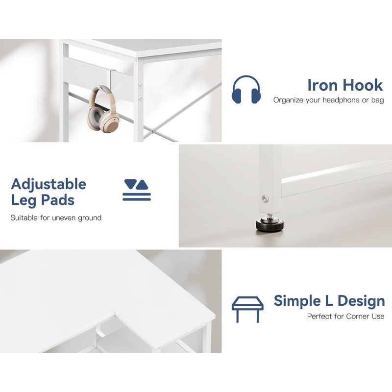 Casaottima L Shaped Computer Desk, 48 Inch Small Corner Desk