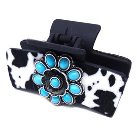 Emulily Western Concho Cowhide 3.25 "Hair Claw Clips Navajo Boho(Turquoise)