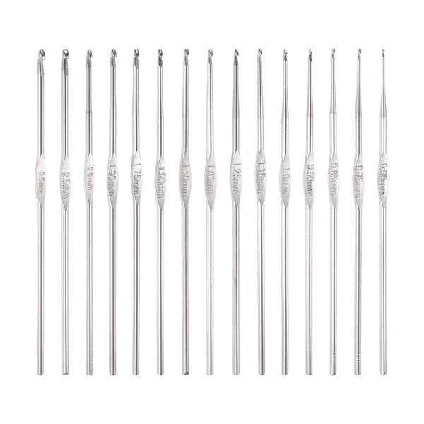uxcell Stainless Steel Crochet Hook Set 0.6mm-3mm Knitting Needles for