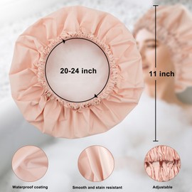 Reusable Shower Cap for Women, Large Waterproof Shower Bonnet Washable Elastic Band Bath Hair Hat for Long Hair, Braids(Orange)