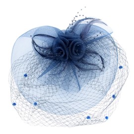 Fascinators Hat Flower Cocktail Lace Mesh Feathers Headband Clip for Women Tea Party Wedding Vintage Derby Hats-Navy-02