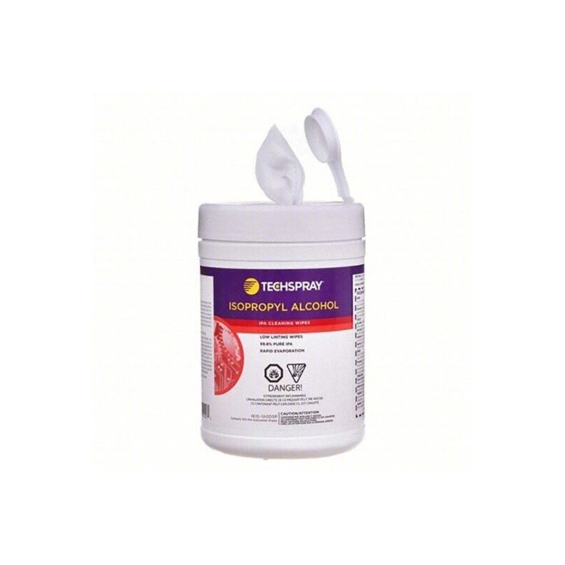 Techspray 1610-100FL - Isopropyl Alcohol (IPA) Wipes, 99.8%, Flip-Top Tub,