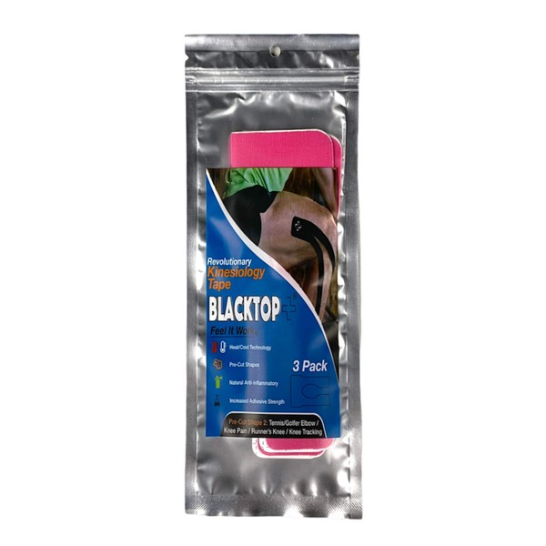 Blacktop Plus Kinesiology Tape - Knee and Elbow Shape - Water Resistant - 3 Pack