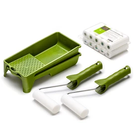 Paint Set 10 x Foam Rollers 11 cm Fine Straight | 2 x Paint Rollers Handles | 2 x Paint Trays | Paint Roller Foam Roller | Paint Roller Push-On Bracket | Paint Tray