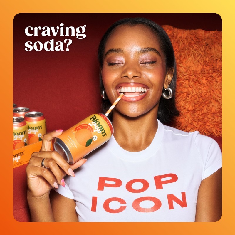 Bloom Pop Prebiotic Soda 12 Pack, Classic Orange Flavor, 12oz