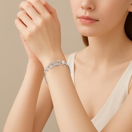 Infinity Heart Bracelet for Women Infinity Heart White Gold Plated Cubic Zirconia Infinity Heart Jewelry Adjustable Infinity Heart Bracelet Gifts for Women