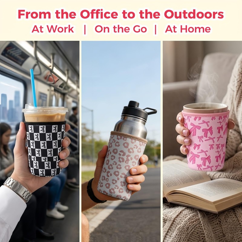 Reusable Ice Coffee Cup Sleeves for Cold Drink 16-32oz(Black Checked