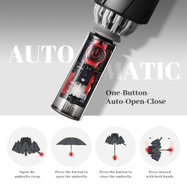 Pioggistar Windproof Umbrella for Men and Women, Inverted Mechanic Umbrellas 10 Ribs, Automatic Open and Close, Compact, Diameter 105 cm, black