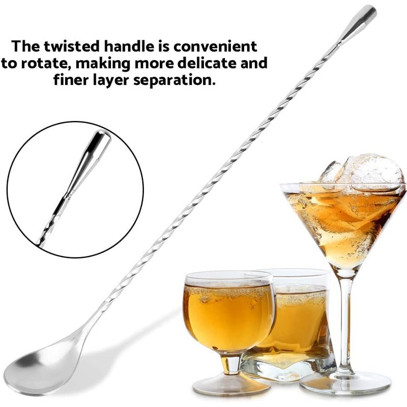 Stainless Steel Cocktail Mixing Spoons, Bar Spoons, Long Handle, Long
