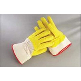 Radnor Large Yellow/White Economy Rubber Palm Coating Wrinkle Finish Canvas Work Glove With Safety Cuff