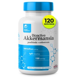 Prime Powders® Bioactive Akkermansia Probiotic, Shelf Stable Postbiotic with Colostrum Powder, Gut Health, Maximum Bioavailability and Absorption, Akkermansia Muciniphila Capsules (120 Count)
