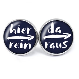JUANLOWE Hier rein, da raus earrings with saying, women's slogans stud earrings, Glass, Glass