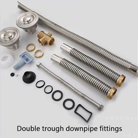 RZGZKLSH Kitchen Double Sink Downpipe Fittings, Stainless Steel Sink Sink Set Drainer, Stainless Steel Sink Set, Kitchen Sewer Drain Pipe for Kitchen, Bathroom, Washroom