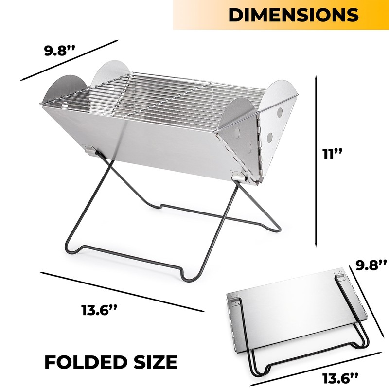 ZONETECH Portable Camping Stainless-Steel Grill and Fire Pit, Tabletop Charcoal