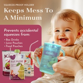 Harrington Baby No Squeeze Pouch Holder - Mess-Free Self-Feeding for Toddlers & Babies, Easy Grip Handles, Squeeze-Proof, Anti-Spill, Lightweight, Fits All Pouches & Juice Boxes