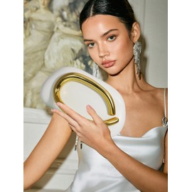 RomanticDesign Women Trendy PU Leather Evening Clutch Chic Decor Handle Party Prom Wedding Shoulder Bag, White