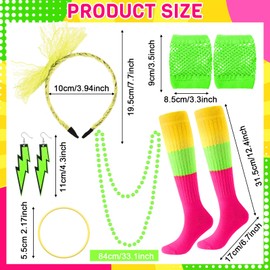 Handepo 19 Pcs 80s Costume Accessories Set Neon Retro 80s Fanny Pack Hairband Fishnet Gloves Bracelet Earrings Necklace Socks (Retro Color)