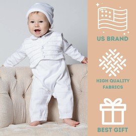 Baptism Outfits for Boys with Attached Vest and Hat - Elegant Baby Boy Baptism Outfit, Formal Christening Outfits for Boys, Boy Baptism Outfit - Perfect for Baptism and Special Occasion, 9M