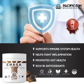 Pacific Rim Mushrooms Chaga Mushroom Powder - Wild Mushroom Extract Supplement, Ultra Strength 10:1 Chaga for Digestive and Immune System Support, 125 grams