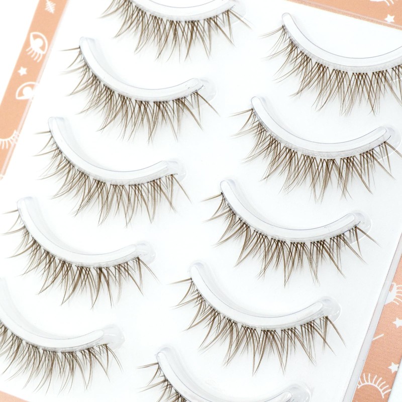 LASHIDOL Brown False Eyelashes, 5 Pairs Natural Eye Center, Thin