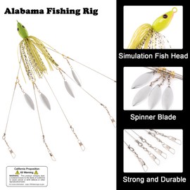 FREGITO 5 Arms Alabama Umbrella Rig Fishing Bass Kit Fishing Lures Bait Rigs for Lures Trout Salmon Freshwater(2PCS)