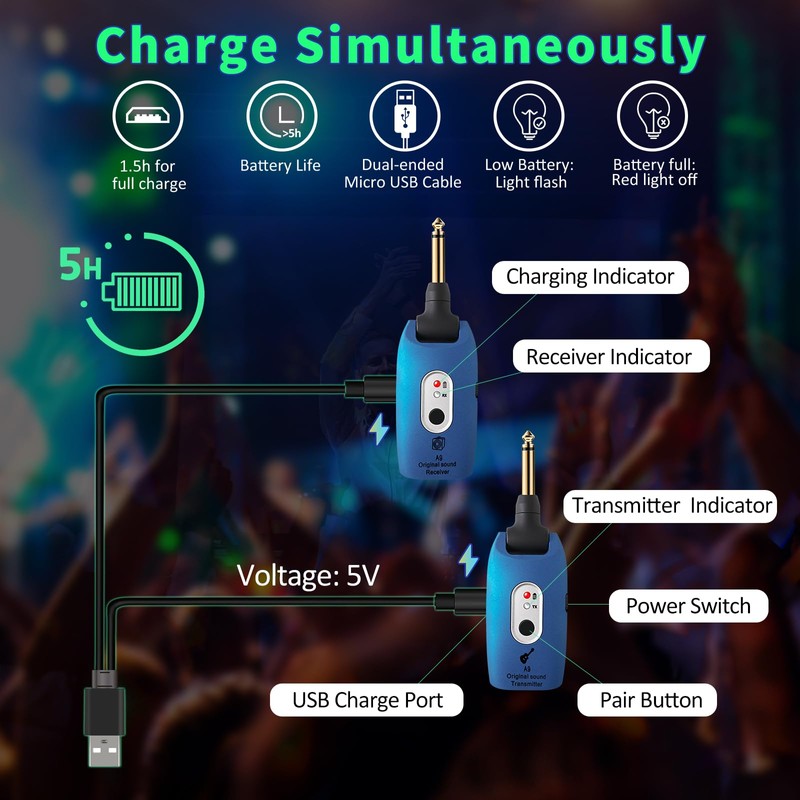 A9 Wireless Guitar System - 2.4GHz Guitar Accessories Transmitter Receiver,