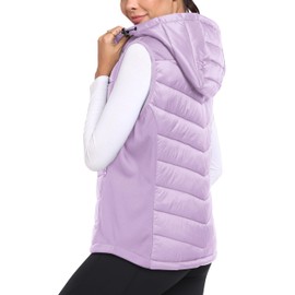 MoFiz Women's Puffer Vests Hooded Winter Warm Lightweight Fleece Lined Hybrid Sleeveless Zip Running Vest Light Purple M