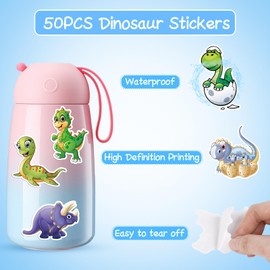 STEFORD Dinosaur Stickers, 50pcs Cute Dinosaur Stickers for Water Bottles Vinyl Dinosaur Stickers for Kids, for Laptop Water Bottle Phone Luggage Teaching Rewards