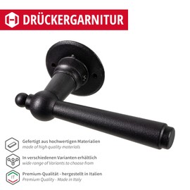 GedoTec Door Handle Wrought Iron | 1 Piece Door Fitting Antique Black Door Handle Room Door on Rosette - Munich | PZ - Profile Cylinder | Cast Iron Black Rustic | Door Set with Mounting Material