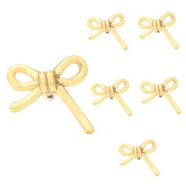 Indian Shelf 6 Pieces Aluminium Gold Bow Drawer Knobs for Kitchen Cabinet Hardware Tie Nursery Door Decorative Kids Dresser Knobs Pulls Premium Vintage