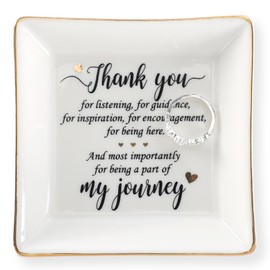 HOME SMILE Mother's Day Thank You Gifts for Women Friends Teacher,BFF Good Friends Ceramic Ring Jewelry Dish Tray Plate for Birthday Graduation Farewell -Thank You Being A Part of My Journey