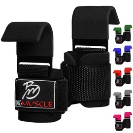 BigMuscle Weight Lifting Hooks (Pair), Hand Grip Support Wrist Straps for Men and Women, 8 mm Thick Padded Neoprene, Deadlift, Powerlifting, Pull up bar, Liftups, Shrugs (Black)