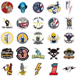 Electrician Stickers for Hard Hats,50pcs Hard Hat Stickers Funny Cool Trendy Electrician Waterproof Vinyl Decals for Helmet Toolbox Water Bottle Electrical Equipment Bumper