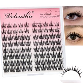 Veleasha Manga Eyelash Strands, 80 Pieces, Anime Eyelash Clusters, C Curl, Spiky Cluster Eyelashes, Natural Eyelash Strands, Eyelash Extension, DIY at Home, Pestañas Postizas (Begonia C-10-14MIX)