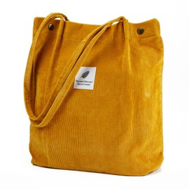 Corduroy Tote Bag Cute Tote Bags for Women Shoulder Bag with Inner Pocket for Work Beach Travel and Shopping Grocery (Autumn Leaves Yellow)