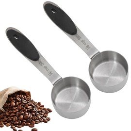 Cionyce 1/8 cup measuring cup，2 Pcs Stainless Steel Coffee Measuring Scoops (2 Tbsp/30 ml/30 cc/1 oz), Metal Coffee Scoop Measuring Cup with Black Silicone Handle