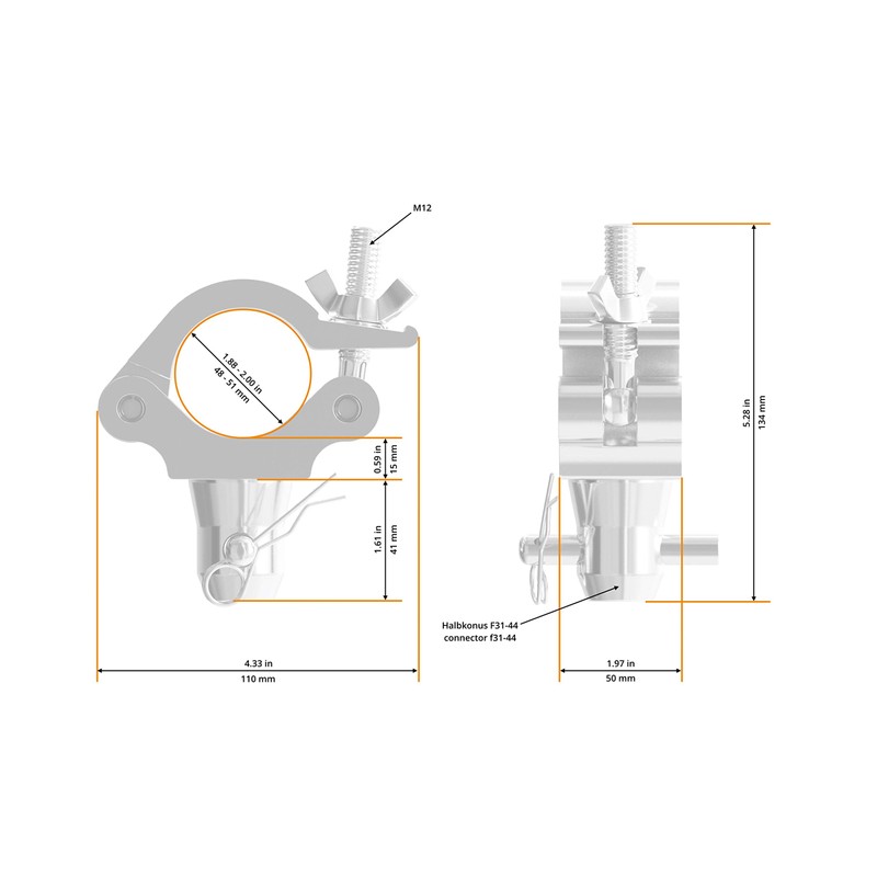 Global Truss 5034 Half Coupler Accessory/Spare Part with 50 mm