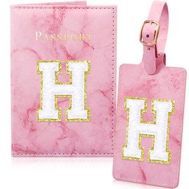 Bridesmaid Proposal Gifts 2 Pack Pink Passport Holder Initial Lugguage Tag Set Marble Passport Case Travel Suitcase Tag Leather Passport Wallet Cover for Bachelorette Party Favors Bridal Party